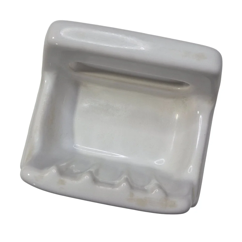 Vintage MCM Ceramic Soap Dish White Recessed Wall Mount Grab Bar USA M-505 Retro